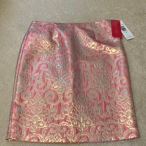 Sunny Leigh ‘90’s holiday skirt back zipper fully lined pink and gold sz 10